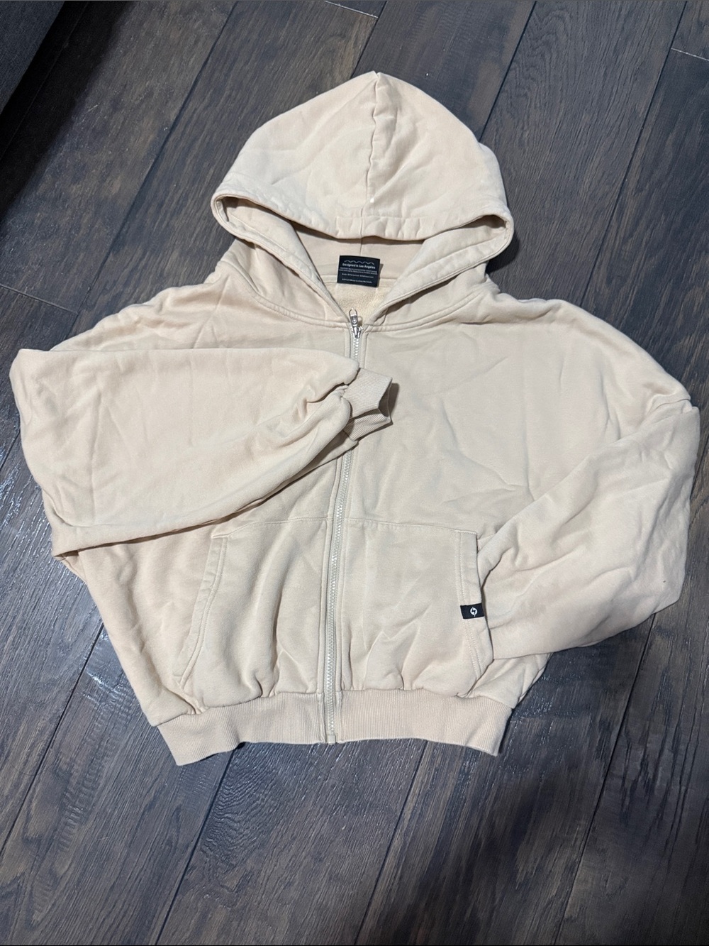 Neutral Beige Zip-Up Hoodie